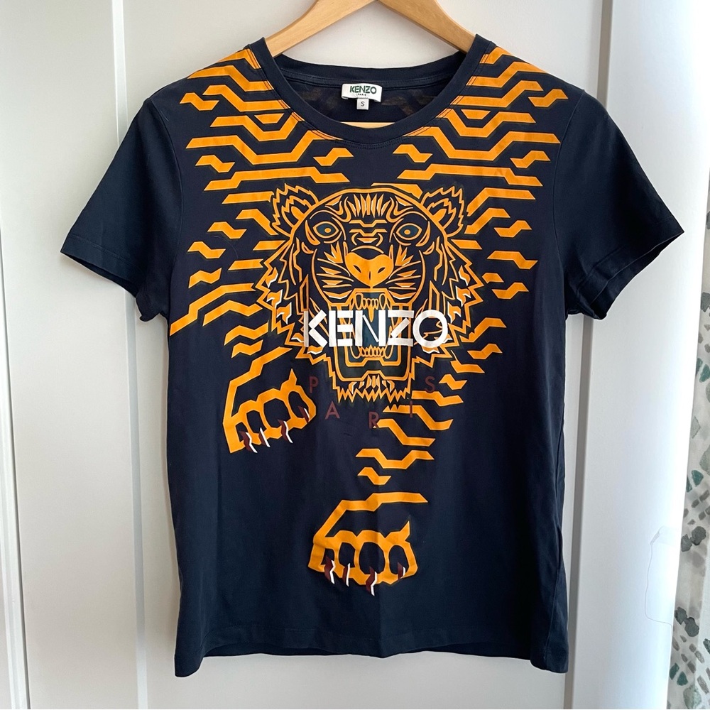 Kenzo Black and Orange Tiger Graphic Tee